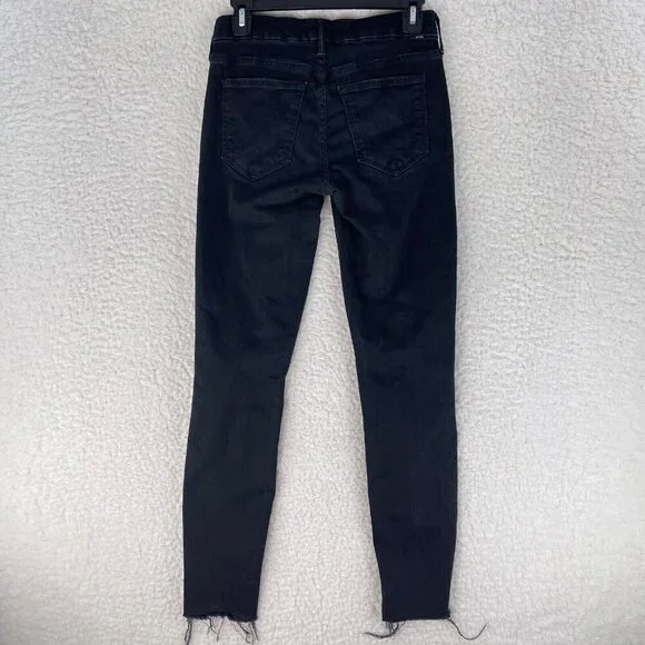 Mother Black Denim Looker Ankle‎ Fray Skinny Jeans Womens Destroyed Size 26 - Picture 13 of 16